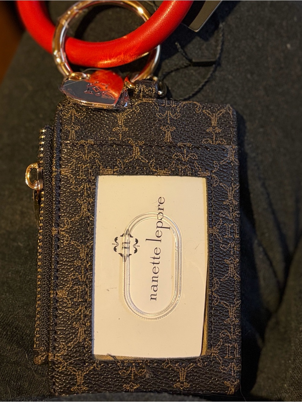 Nanette Lepore Chocolate Logo Card Case with Red Key Ring